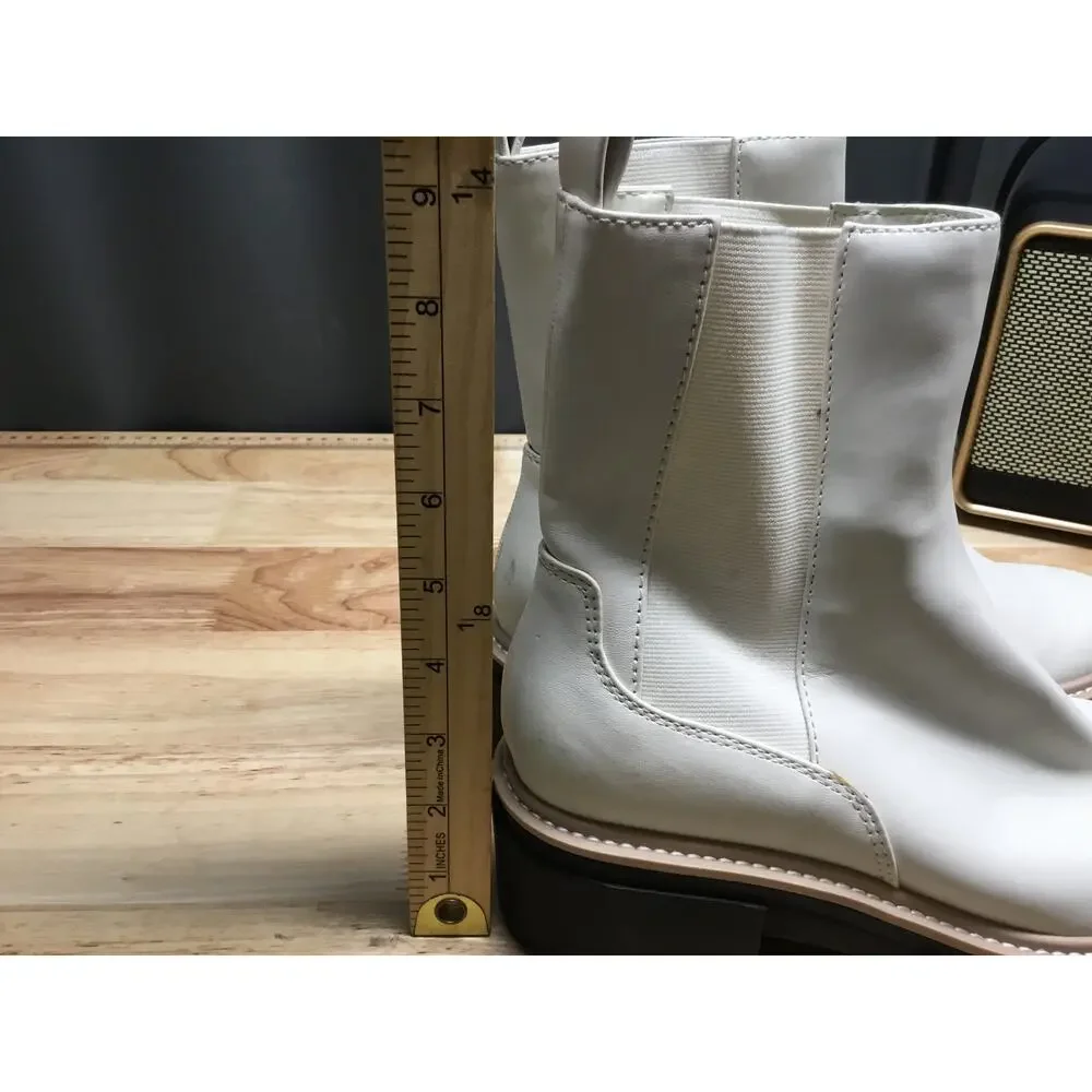 Open Edit Mya Lug Sole Chelsea Boots Women's 9 White Leather Comfort Ankle